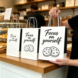 Custom Printed logo White Black <strong>Shopping</strong> Kraft Paper Bag With Handle Restaurant Carry Away Bag Fast Food Bread Takeout <strong>Nag</strong> - Product Image 4