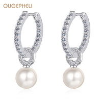 OUGEPHELI Boucles d'oreilles clous en argent sterling S925 plaqué or avec moissanite et perle d'eau douce pour femme, cadeau de fête