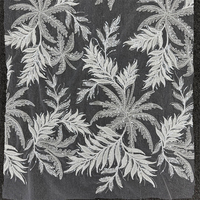 Tissu en dentelle de tulle brodé de sequins et de perles à motif feuille de palmier tropical blanc GCW-AUV120408 pour studio de couture de créateur