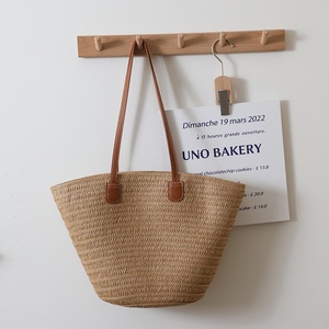 Borsa Tote da Donna <span class=keywords><strong>in</strong></span> Paglia Intrecciata Grande Capacità con Chiusura a Cerniera, Design Semplice Monospalla per Vacanze al Mare e Uso <span class=keywords><strong>in</strong></span> Spiaggia - Product Image 1