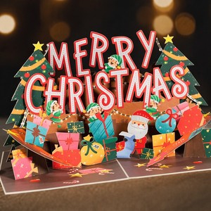 Carte de vœux pop-up Joyeux Noël 3D, carte cadeau de Noël, Père Noël, elfe, sapin de Noël, vœux saisonniers - Product Image 2