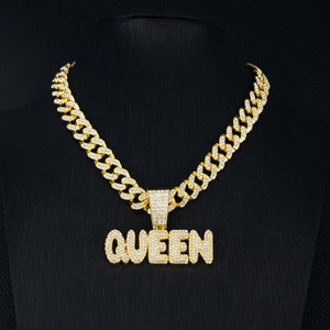 Collana con Ciondolo Iced Out <span class=keywords><strong>Queen</strong></span> per Uomo e Donna, Catena Cubana in Lega di Zinco Color Oro, Gioielli Hip Hop, Accessorio Moda - Product Image 1