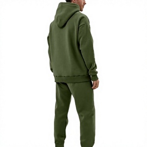 Chándal de Hombre Verde Oliva con Capucha, Cortavientos, 100% Algodón, Manga Larga, Color Sólido, Informal, con Bolsillos Laterales, Cintura Elástica, para Invierno - Product Image 3
