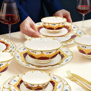Services <span class=keywords><strong>de</strong></span> <span class=keywords><strong>table</strong></span> en <span class=keywords><strong>porcelaine</strong></span> fine, 40 pièces, <span class=keywords><strong>de</strong></span> luxe royal européen, réutilisables et portables, avec bordure dorée, pour steak et nouilles - Product Image 6