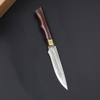 Couteau de chasse à lame fixe en acier Damas 101 couches Meiji, manche en bois osseux, lame pleine longueur, pour camping en extérieur