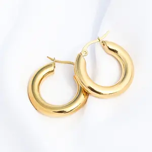 Vente en gros de diamants de luxe personnalisés de créateur plaqué or Fashion Fine Jewelry Hoops en acier inoxydable Boucles d'oreilles pour femmes