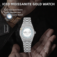 Montre de luxe Hip Hop entièrement sertie de moissanite D VVS, mécanique, en acier inoxydable, avec aiguilles en verre, cadran arabe, bicolore or, pour homme, 20 mm