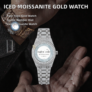 Reloj de Lujo Hip Hop para Hombre, Totalmente Cubierto de Diamantes Moissanite D VVS, con Cristal de Acero Inoxidable, Manecillas de Cristal, Esfera Árabe, Dos Tonos de Oro - Product Image 2