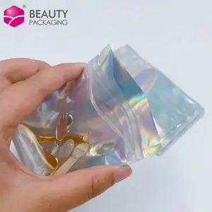 Different sizes One Side Transparent Holographic ziplock Packaging Small Zipper lock Mylar Hologram Bags