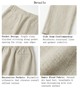 <span class=keywords><strong>Pantaloni</strong></span> Casual da Donna in Cotone Ramie, Gamba Larga alla Caviglia, Testurizzati, Eco-Friendly, Vita Media, Cropped, Tinta Unita, <span class=keywords><strong>con</strong></span> <span class=keywords><strong>Tasche</strong></span>, per Ufficio - Product Image 5