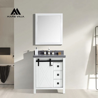 Meuble-lavabo mural moderne et élégant Mars Villa Home, 36 pouces, blanc, avec tiroirs à fermeture douce, dessus en marbre Carrera, LED