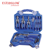 Boîte en plastique portable électronique domestique de haute qualité, kit d'outils manuels de réparation automobile, ensemble de 19 pièces avec ruban de clé à marteau