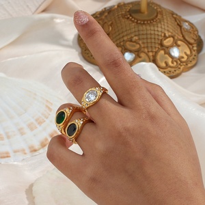 Vintage Colorful Trendy <strong>Summer</strong> 2022 Jewelry Zircon Ring Stainless Steel <strong>Solitaire</strong> Ring Gold Plated Jewelry - Product Image 2