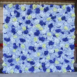 Özelleştirilmiş zemin ipek yapay düğün dekoratif çiçek duvar mavi gül haddelenmiş çiçek duvar zemin