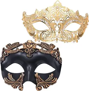 Masker Masquerade untuk pasangan topeng pria Yunani Romawi dan topeng wanita Venesia logam untuk topeng bola topeng Halloween