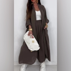 Ensemble 2 pièces décontracté pour femme : cardigan, chemise longue et pantalon, couleur unie, coupe ample, tendance - Product Image 4