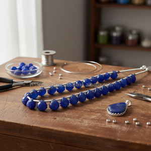 Cuentas de lapislázuli azul natural al por mayor, piedras preciosas facetadas, forma de hoja tallada, hebra de 8 pulgadas, 7 a 7,50 MM para joyería usada - Product Image 3
