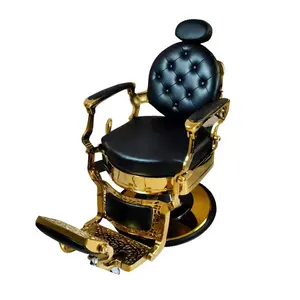 Classic Portable barber hair salon hairdressing chairs professional antique luxury black and gold vintage barber chair For man