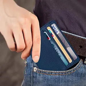 Özel RFID engelleme ön cüzdan deri kimlik kartı tutucu pu deri İnce kredi kartı tutucu