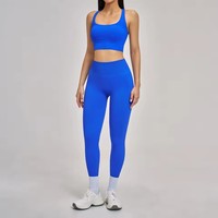 Set pakaian kebugaran 2 potong, setelan pakaian olahraga wanita, pakaian lari, pakaian Yoga berkobar, Set Legging celana panjang