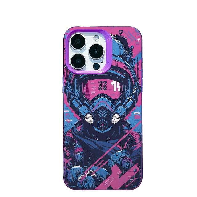 Aesthetic Cyberpunk Mecha Warrior Print iPhone Case, Neon Purple Bumpers Phone Case for iPhone 17/16/15/14/13/12 Pro Max