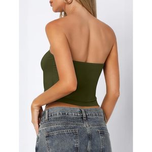 ANRABESS Women's <b>Strapless</b> Cropped Tube Top Bandeau Knitted Short Summer Tank Top - Product Image 5