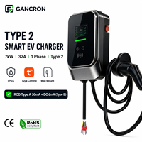 Chargeur EV GANCRON 7 kW Type 2 32A Monophasé AC Tuya Wallbox OEM Station de Recharge pour Voiture Électrique 32A Type 2 EU Montage Mural