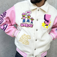 Veste universitaire d'hiver de haute qualité, veste de baseball rétro, veste universitaire brodée avec patch en chenille rose, veste universitaire personnalisée pour hommes