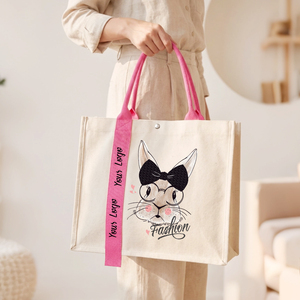 Fashion Cute Student Tote <strong>Bag</strong> with Colorful Ribbon Rope <strong>Medium</strong> <strong>Size</strong> Custom logo Sublimation Blanks Tote <strong>Bags</strong> White Office Tote - Product Image 1