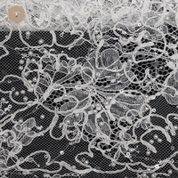 Tissu en dentelle française classique romantique pour mariage, broderie lourde, sequins, cordon, 100% polyester, pour robes de mariée et de soirée