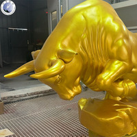 Sculpture de taureau doré en fibre de verre, grande taille, peinte à la main, moderne et personnalisée, directement de l'usine, pour la promotion de marque, thème boursier, décoration