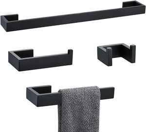 Toallero negro Gancho para bata Soporte de papel higiénico Acero inoxidable 4 piezas Juego de accesorios de baño - Product Image 1