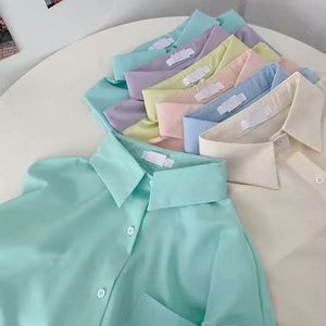 Nouvelle chemise décontractée vintage en mousseline pour femme, coupe régulière, col montant, édition coréenne, polyvalente, printemps/automne, logo frontal, séchage rapide - Product Image 1