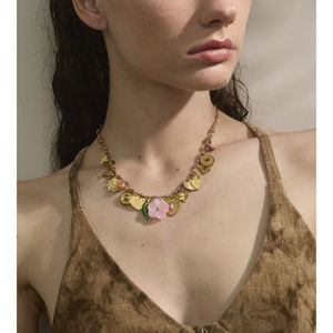 JINYOU 3052 Francia única joyería hecha a mano moda Acero inoxidable encanto Metal corazón resina flor gota declaración collar - Product Image 5