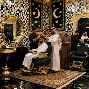 Silla de barbero para hombre, silla de barbero con base hidráulica reclinable profesional de oro negro para salón clásico de lujo de Arabia Saudita - Product Image 5