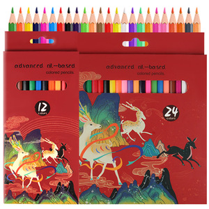 Crayons de couleur à base d'huile en boîte rouge, stylos à dessin, fournitures artistiques, coloriage pour enfants, 12 couleurs - Product Image 1