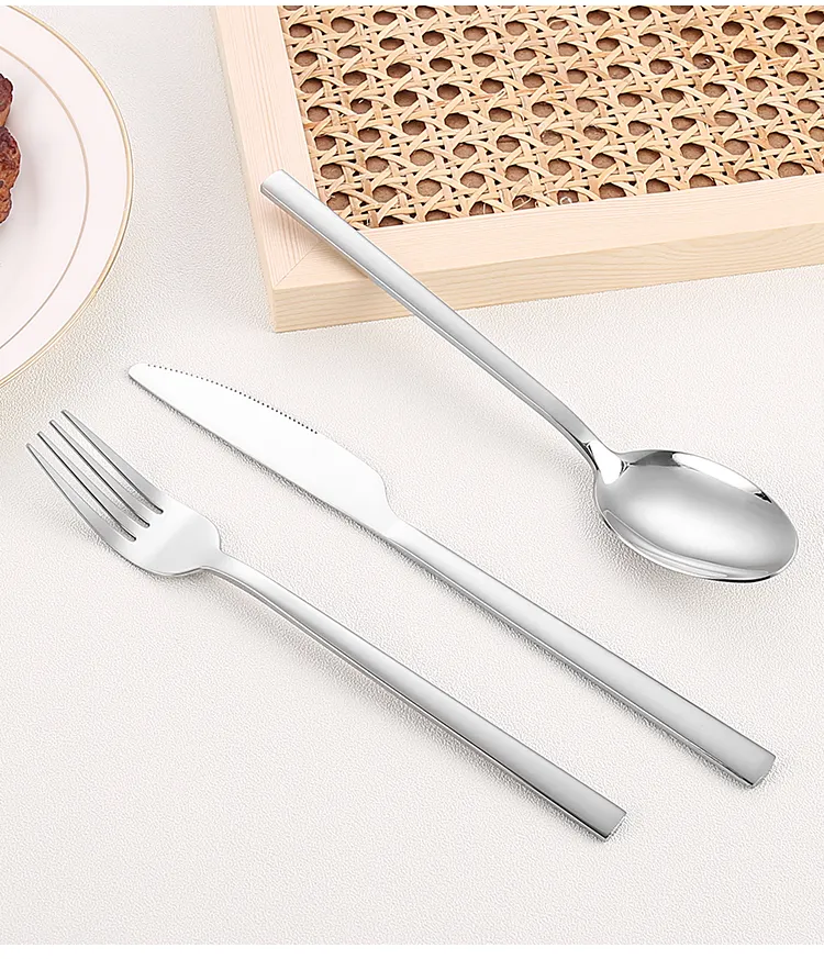 Số lượng lớn Vàng dao muỗng nĩa thiết lập dao kéo thép không gỉ vuông xử lý Flatware Bạc Set