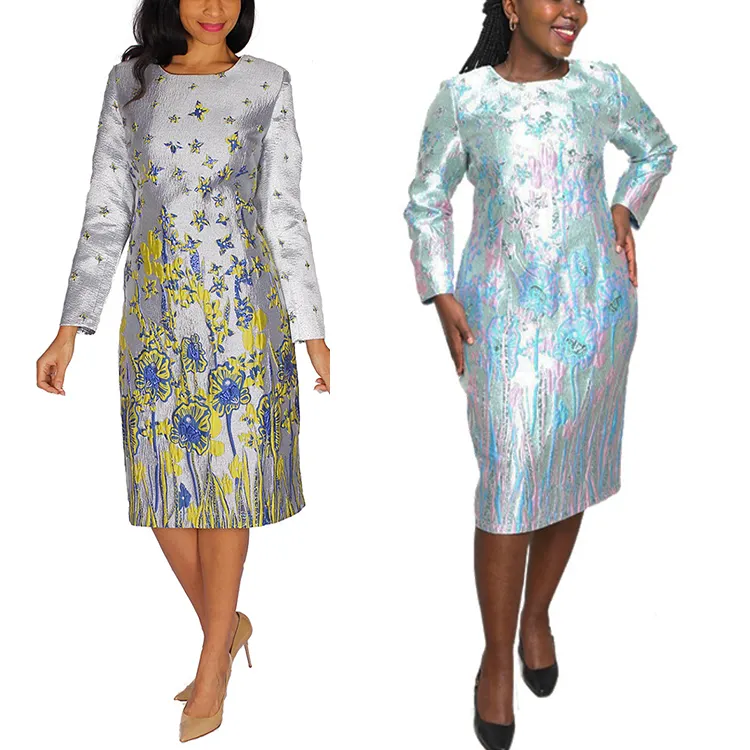 Wholesale 4XL Quality turkey women clothing Plus Size Brocade Women Church Dress For African women maxi