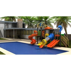 Grand ensemble de jeux aquatiques pour enfants avec <span class=keywords><strong>fontaine</strong></span> à jets et toboggan en plastique, couleur et taille personnalisables, équipement de jeux extérieur - Product Image 5