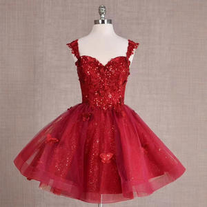 Schulterfreie kurze Ballkleider mit Herzausschnitt und Schmetterlingsapplikationen, Heimkehrkleider mit Pailletten, A-Linie, Cocktailkleid, Vestidos - Product Image 1