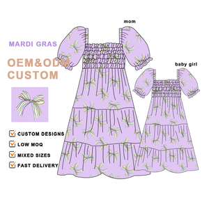 Puresun Abito Smock per Bambine <span class=keywords><strong>e</strong></span> Ragazze, Manica Corta, Stampa con Fiocchi, Vestiti Estivi per Mamma <span class=keywords><strong>e</strong></span> Figlia, Stile Mardi Gras - Product Image 1