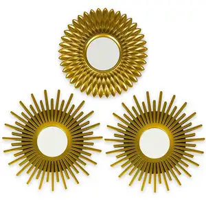 Modern 25cm espejo de pared Round Circle Sunburst Wall Mounted Gold Plated Wall Mirrors for home Decorative living room