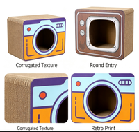Griffoir pour chat classique rétro en forme d'appareil photo, en carton ondulé, avec trou pour la caméra, lit et maisonnette cachette, sans désordre, 1 niveau