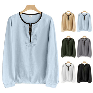 เสื้อเชิ้ตผ้าลินินแขนยาวผู้หญิงสไตล์ครอสบอร์เดอร์ ทรงเรโทรลำลอง ผ้าคอตตอนผสมบางเบา ใส่ได้ทุกวัน ไซส์ M พร้อมป้าย - Product Image 1