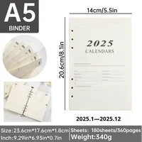 Planificateur quotidien à feuilles mobiles avec couverture en papier imprimé en anglais 2026, carnet intérieur A5