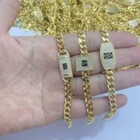 Rantai Cuban Tebal Pria 6-14mm Terbuat dari Tembaga Emas 18k Klasik Vintage Trendi Hip Hop Gelang Rantai Modis