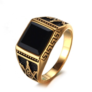 Anillo Masónico Clásico de Acero Inoxidable, Chapado en Oro, con Ágata Negra, Anillo Masónico AG para Hombre, Joyería con Símbolos del Sol y la Luna - Product Image 5