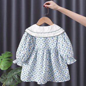 Baby Dress With Peter Pan Collar Long Sleeves Floral Print Cotton Girls Dress Spring Autumn Korean Style - Product Image 2