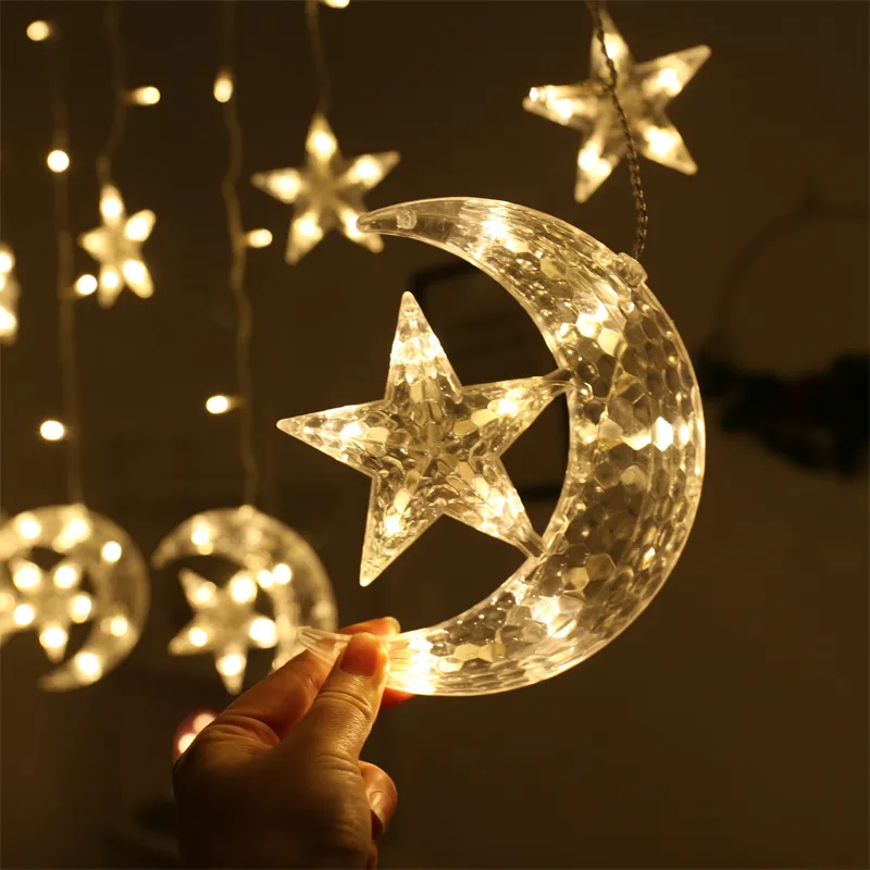 commercial color changing garland LED falling Star Moon shaped Curtain net Fairy neon string Lights