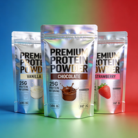 Sachet de poudre de protéines de lactosérum 1kg 2kg avec logo personnalisé, fond plat, pochette autoportante en aluminium Mylar avec fermeture éclair pour emballage de suppléments nutritionnels